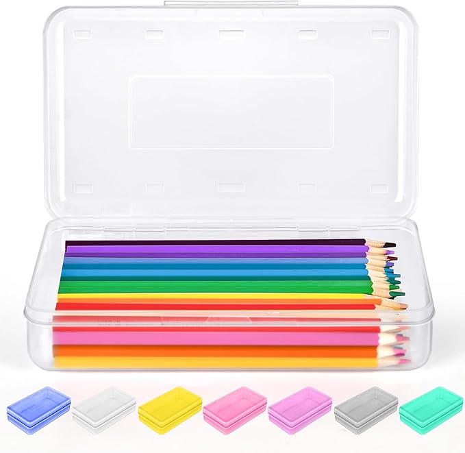 Sooez Pencil Case, Pencil box, Crayon box, Back to School Supplies | Clear, Large, Snap-tight Lid, Stackable, Small Storage Box Art Craft Marker School Box Organizer for Boys Girls Adult Teacher