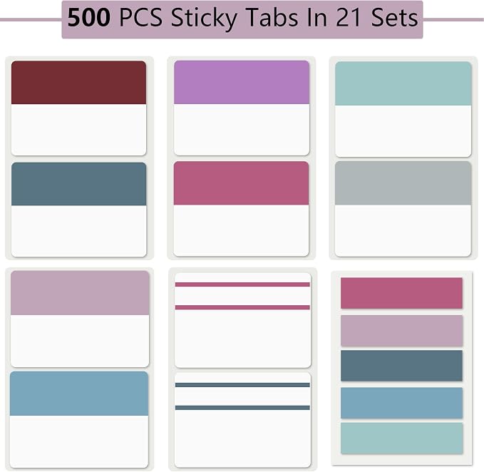 ELII 500 PCS Sticky Index Tabs 2 Inch Book Tabs,Page Markers File Tabs | Self Adhesive, Labels for Pages Notebooks,Repositionable, Tape Flags, Binders,File Folders,Smooth Writing,Safety Material