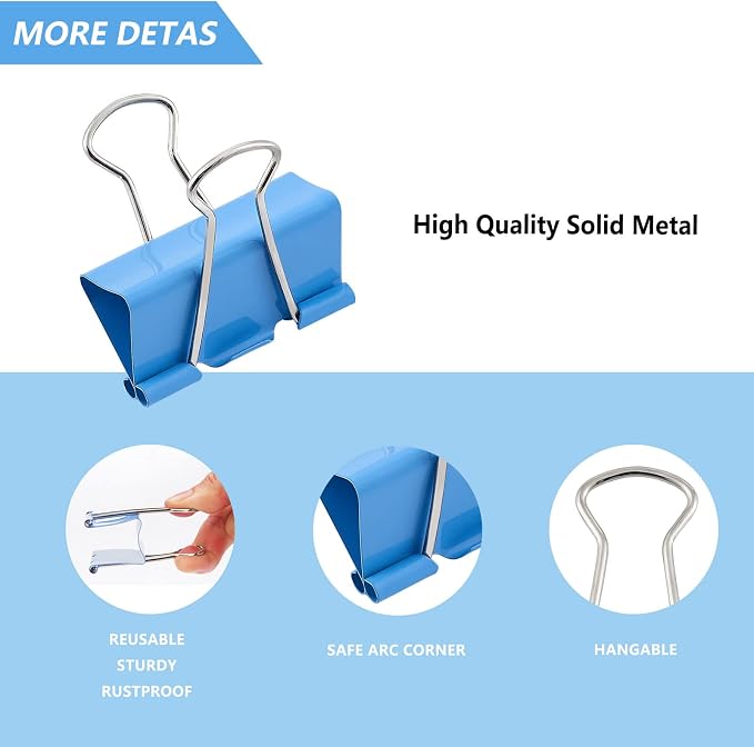 Binder Clips 24 PCS,1.6 in, Office Supplies, Office Metal Paper Binder Clip, Paper Clamps