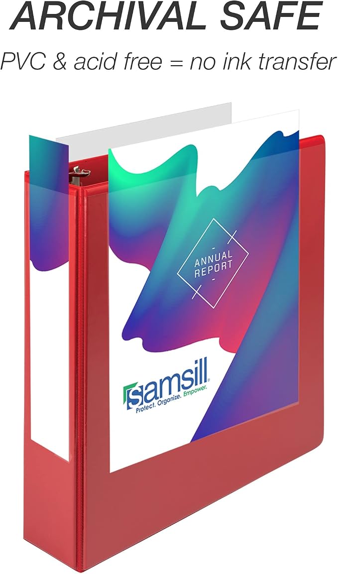 Samsill Durable 2 inch 3 Ring Binder, D Ring Binder, 100% Recycled Chipboard, Red