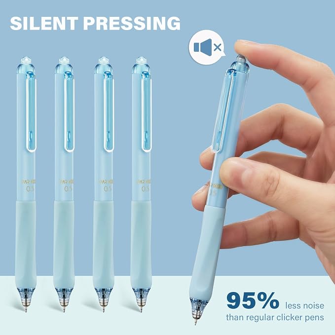 ParKoo Gel Pens Quick Dry Ink Fine Point 0.5mm, Retractable Rolling Ball Blue Ink Pen, Click Silent Pens Set for Journaling Notetaking Drawing Sketching Smooth Writing Non Bleed 12pcs
