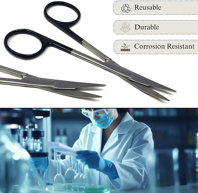 Premium Iris Scissors Micro Dissecting Scissors Curved 4.5" with Fine Sharp Blades Made of Stainless Steel Medical Surgical Tools (Black Handle)