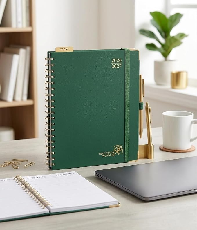 POPRUN 2026-2027 Weekly Planner 10" x 8"Weekly and Monthly Planner Calendar | Jul 2026 - Jun 2027，Daily Agenda Book & Appointment Book with Hourly Schedule, Tabs, Hardcover - Dark Green
