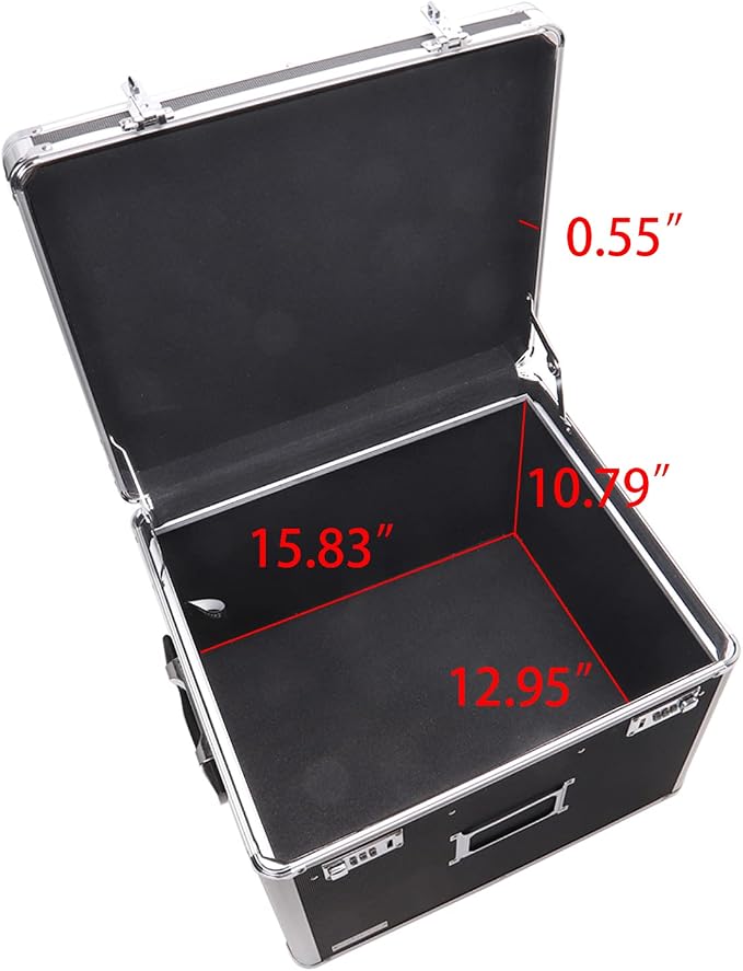Vaultz Portable File Box, Legal/Letter, Dual-Combination Lock, 17.5x14 In | Sturdy PVC frame with metal rails for hanging files, side handles for carrying, chrome-plated lock accents, black finish