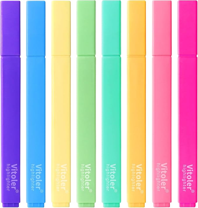 Piochoo Aesthetic Highlighters, 8 Pack Marker Pens, Assorted Color Highlighters,Cute Pastel Highlighte, No Bleed Highlighte for Bible Journaling Planner Notes School Supplies