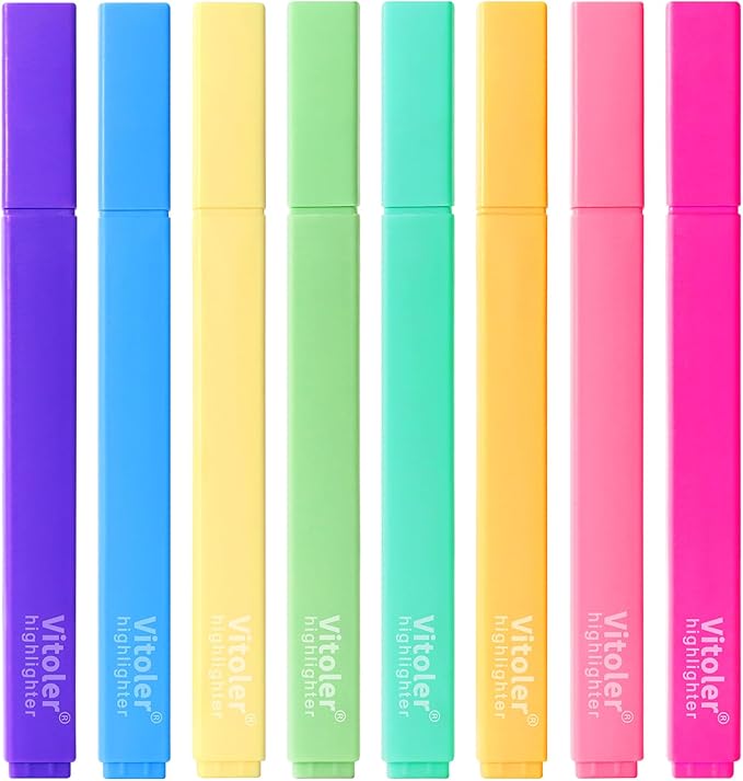 Piochoo Aesthetic Highlighters, 8 Pack Marker Pens, Assorted Color Highlighters,Cute Pastel Highlighte, No Bleed Highlighte for Bible Journaling Planner Notes School Supplies
