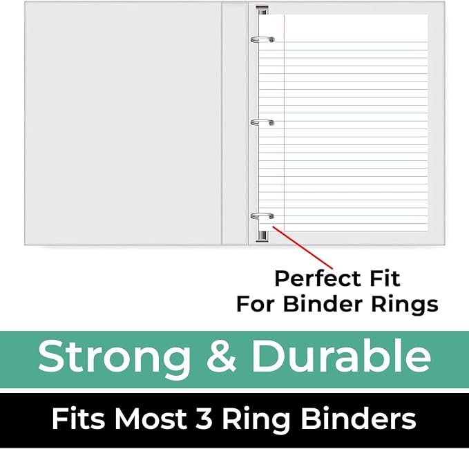 Rosmonde 450 Sheets Loose Leaf Paper, 3 Pack, Wide Ruled Filler Paper | Bulk Office Filler Paper, 8" x 10.5", 3 Hole Punched, 150 Sheets/Pack, Wide Ruled Notebook Paper for Binder, White