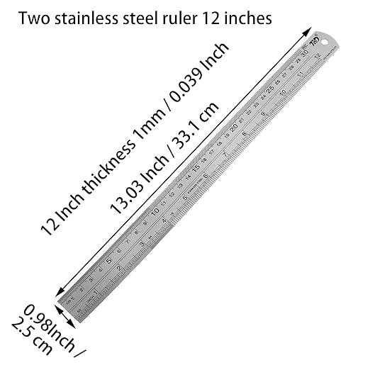YouOKLight Stainless Steel Ruler 2-Pack, 12 Inch & 30 cm Metal Ruler Dual Scale, Flexible Yet Durable Metric and Imperial for Drawing, Engineering, Sewing, School, Office – Silver