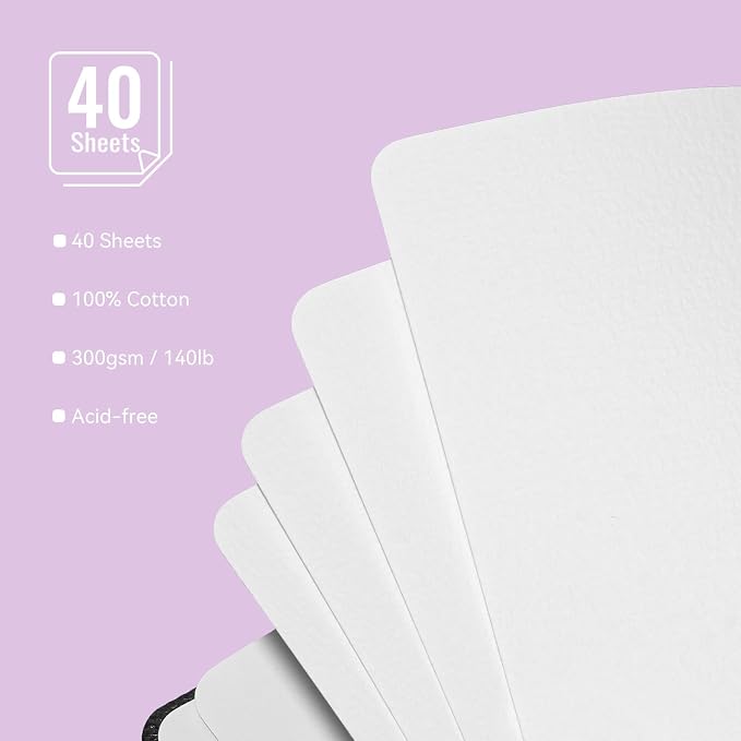 Paul Rubens Square Watercolor Journal 2 Pack 40 Sheets, 100% Cotton Acid-Free Hot Press Watercolor Sketchbook 5.91 * 5.91 Inches, 140lb/300gsm for Watercolors, Gouache, Acrylics
