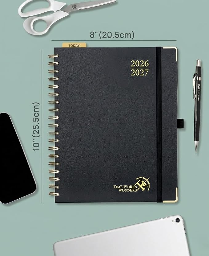 POPRUN 2026-2027 Weekly Planner 10" x 8"Weekly and Monthly Planner Calendar | Jul 2026 - Jun 2027，Daily Agenda Book & Appointment Book with Hourly Schedule, Tabs, Hardcover- Black