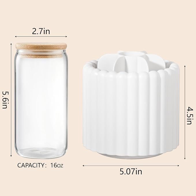 Rotating Makeup Brush Holder Organizer with Removable Dividers, White | 7 Slots Make Up Brush Organizer with Drawer 360 Spinning Cosmetic Storage Pen Holder for Desk, Vanity, Dresser