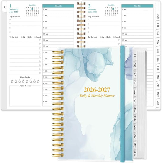 2026-2027 Daily & Monthly Planner - One Page Per Day, Daily Planner from July 2026 to June 2027, Planner 2026-2027 with 12 Monthly Tabs, 6.4" x 8.5", Rose Flower