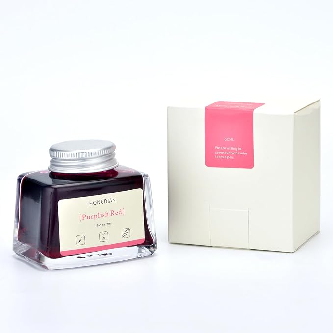 Hongdian Fountain Pen Bottled Ink Purplish Red Color, 60ml Non Carbon Inkwell Bottle, Artist Calligraphy Ink