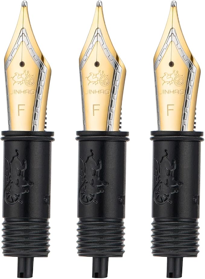 Set of 3 Jinhao 100 Fountain Pen Replacement Nib Fine Size with Black Section Feed Gold Trim-Compatible with Jinhao 100, 9036, 9065, 9016 and 9013