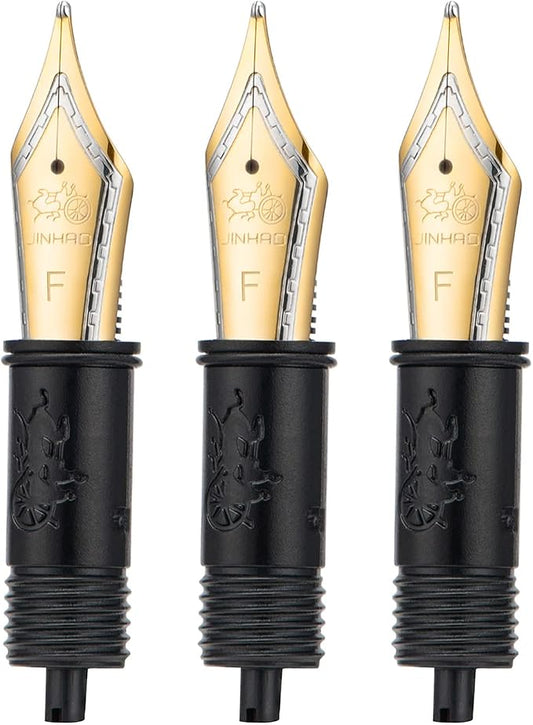 Set of 3 Jinhao 100 Fountain Pen Replacement Nib Fine Size with Black Section Feed Gold Trim-Compatible with Jinhao 100, 9036, 9065, 9016 and 9013