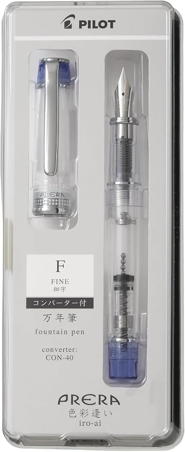 Iro-Ai Pilot Fountain Pen Transparent Blue Fine Point P-FPR-1-TL-F With Original Stylus Ballpoint Touch Pen