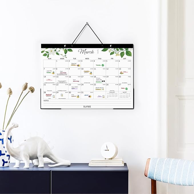 SUNEE Desk Calendar 2027 - 17" x 12" Desk Pad Calendar, 18-Month Monthly Planner Oct. 2026 - Mar. 2028, Desktop Calendar with 308 Planner Stickers, Plastic Protective Corners for Office, School and Home, Greenery