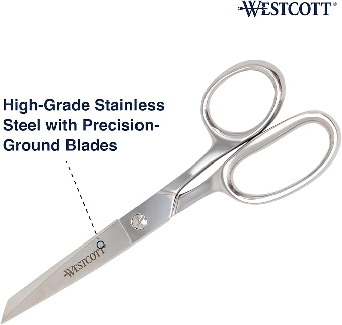 Westcott 8in Forged Classic Fabric and Paper Scissors, Heavy Duty, Knife-Edge for Sewing, Tailoring, General Arts and Crafts, Office