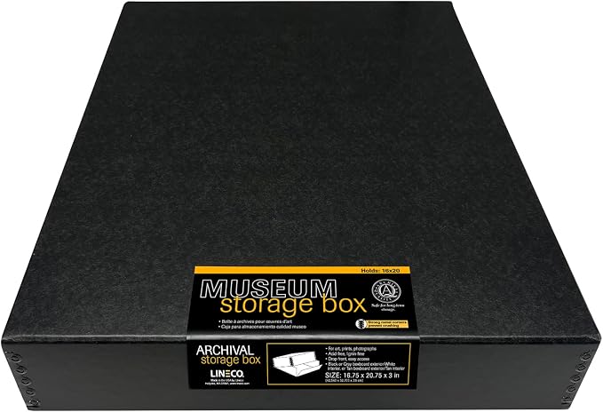 Lineco Museum Archival Storage Box, Drop Front, 16.75x20.75x3 in, Black | Acid-Free with Metal Edge, Preserves Picture Longevity, Organize Photos, Newspapers, Prints, Documents, Crafts, DIY