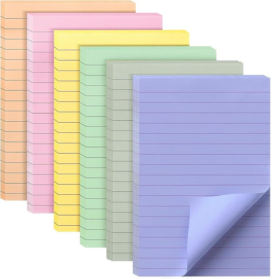 Mr. Pen- Lined Sticky Notes, 4" x 6", 6 Pads, 45 Sheets/Pad | Sticky Notes with Lines, Ruled Post Stickies, Memo Pads, Self-Stick Note Pad for Office, School, Home, Study