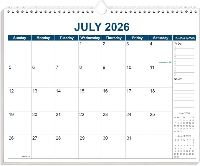 Calendar 2026-2027 - Wall Calendar from July 2026 to December 2027, 2026-2027 Wall Hanging Calendar Planner with Thick Paper, 12" x 14.5", Blue