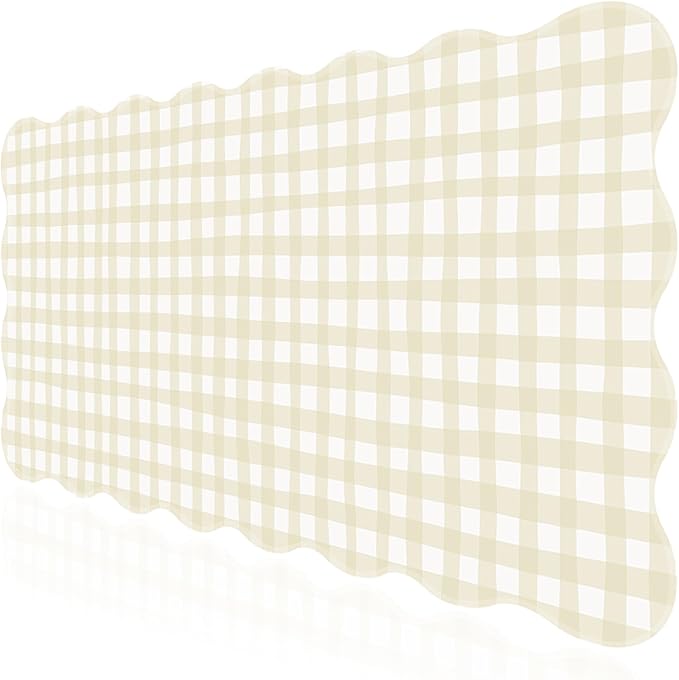 L-SPOUTTO Beige Checkered Mouse Pad,Scalloped Desk Mat XXL Large Geometric Gaming Mousepad,35.4x15.7in Non-Slip Rubber Base Keyboard Pad Waterproof Desktop Mat for Laptop Computer Game Home Office