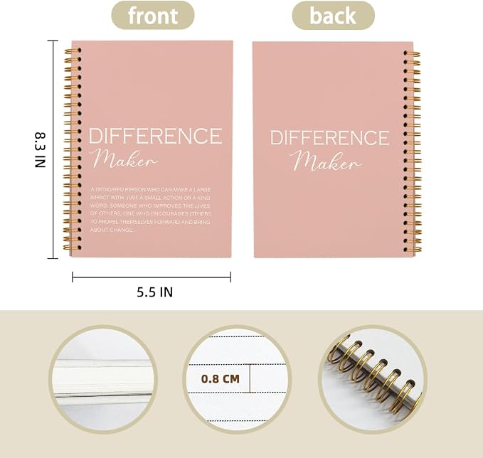Pink Difference Maker Gift, Difference Maker Definition Hardcover Spiral Notebook Journal, Motivational Notebooks, Thank You Gifts for Women Men Teacher Coworkers, 5.5x8.3