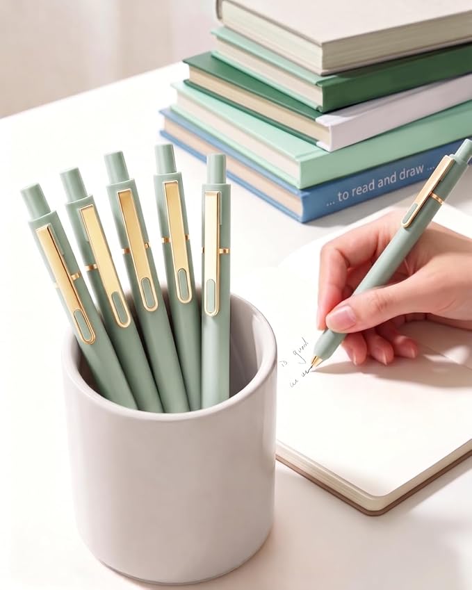 SUNEE Gel Pens, 6 Pack 0.5mm Pens Fine Point Smooth Writing Pens with Quick-Dry Black Ink, Cute Aesthetic School Office Note-Taking Pens for Journaling - Light Green