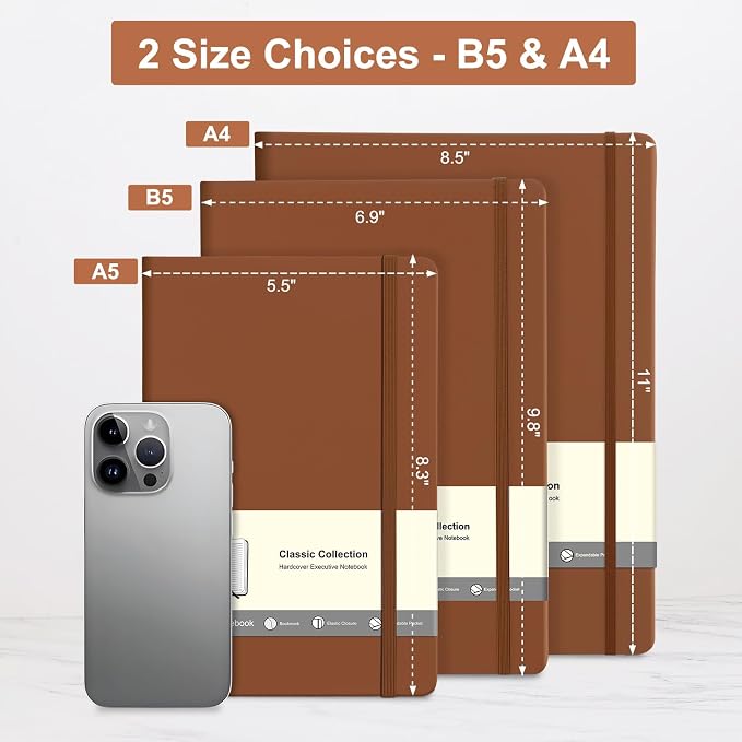 Comix A4 Lined Journal Notebooks, 208 Pages, Large Size-8.5" x 11", Brown, Hardcover Journaling Notebooks for Men & Women- Fits for Office, Business, School, Notes Taking & Writing