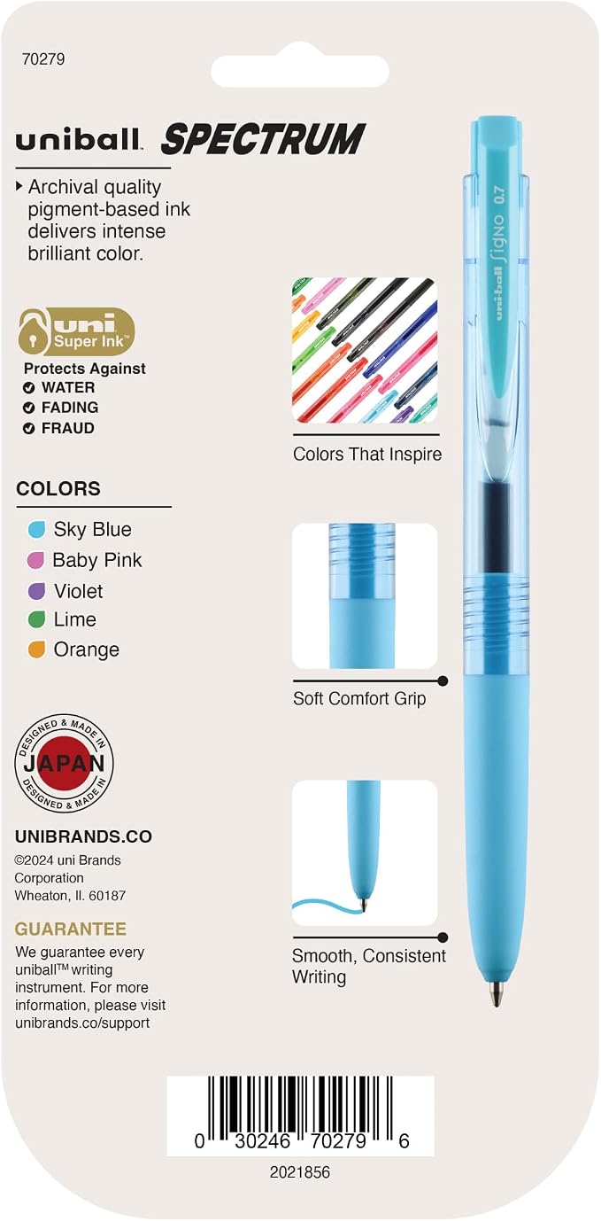 uniball Spectrum Retractable Gel Pens, Medium Point (0.7mm), Assorted Ink, 5 Pack