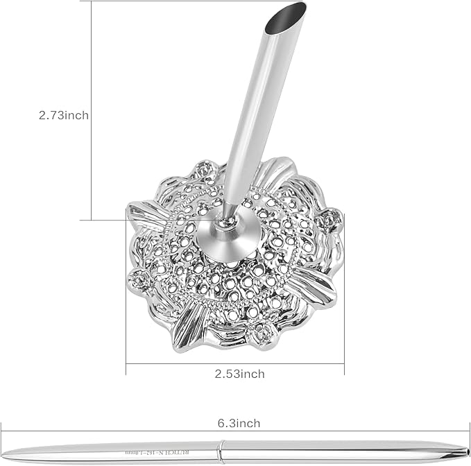 Hollow Round Pen Holder Signing Pen Set for Wedding Bridal Engagement Valentine's Day Favors,Silver 2 Pcs…