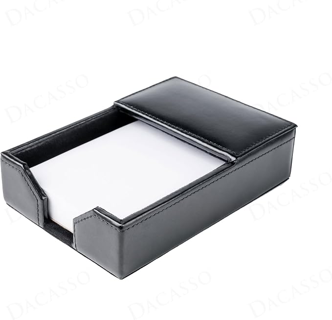Dacasso Black Bonded Leather 4" x 6" Memo/Note Holder for Desktop or Boardroom - Executive Decor & Office Organization Essential