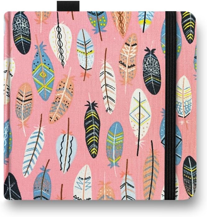 5x5 Handy Portable Handmade Cloth Fabric Hardcover Sewing Binding Travel WaterSketchbooks Watercolor Paper 140LB/300gsm 20Sheets/40Pages Journal Mixed Media Pad Notebook Pink Feather