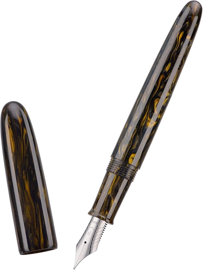 Asvine C80 Fountain Pen #8 Stub 1.1mm Nib Large Handcraft Calligraphy Art Drawing Pen with Converter Pen Case Collection Set (Brown Gold)