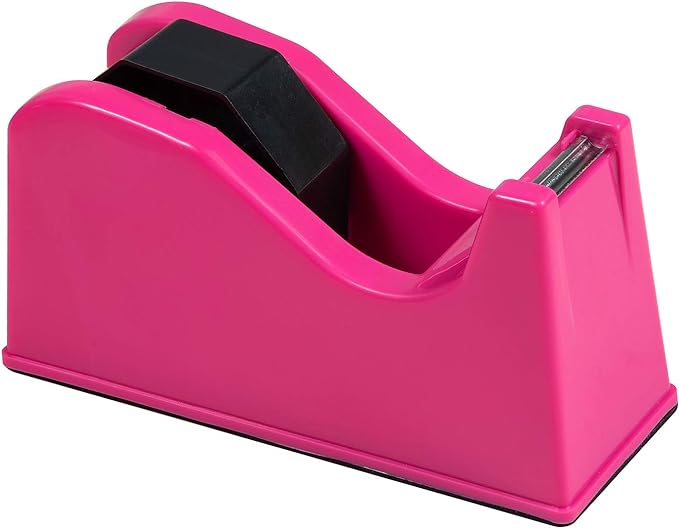Desktop Tape Dispenser Adhesive Roll Holder (Fits 1" & 3" Core) with Weighted Nonskid Rose red