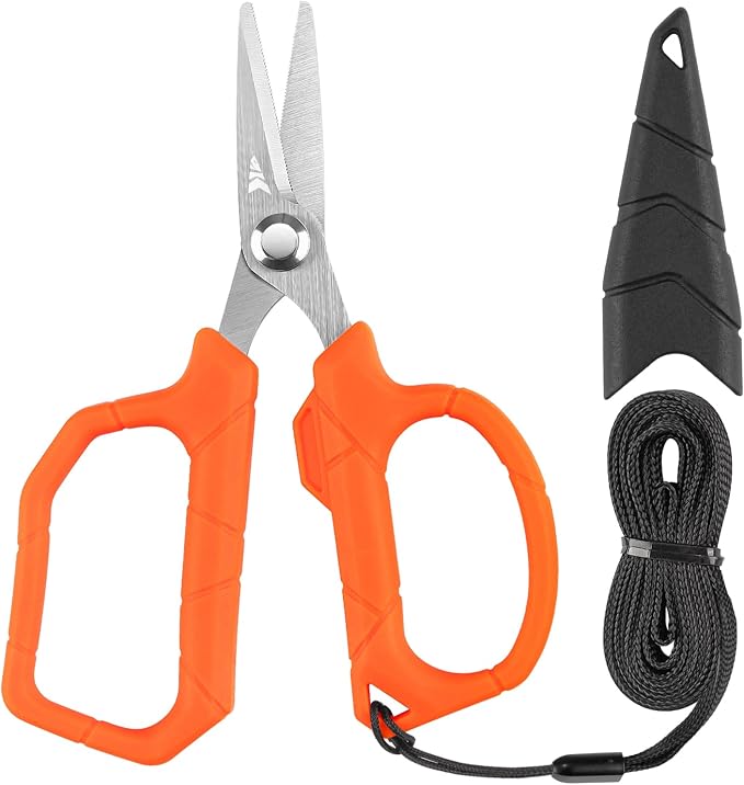 KastKing Paradox 4.5-Inch Fishing Scissors | Stainless Steel Precision Fishing Line Cutters With Non-Slip Grip, Protective Sheath, Neck Lanyard, Scissors for Braided Line