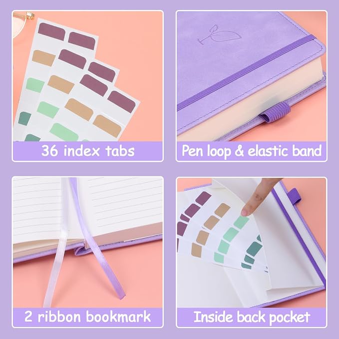 Hoci Poci Lined Journal Notebook, 400 Pages Thick Journal for Writing, A5 Hardcover Leather Notebook with 100Gsm College Ruled Paper for Women Men Work Note taking, 5.8" x 8.4", Purple