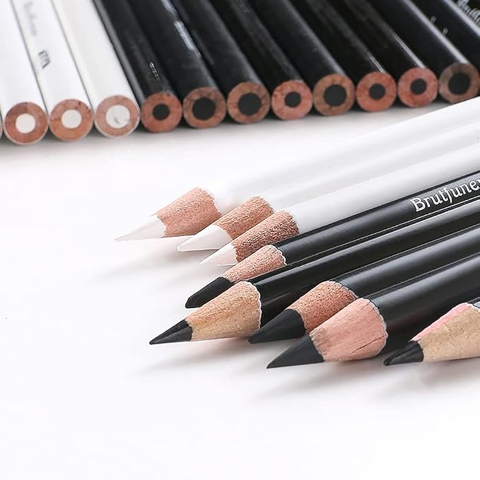 SIQITECHNO 12Pcs Black and White Based Colored Pencils Wooden Oil Color Pencils Premier Soft Core Colored Pencil for Drawing Sketching Shading