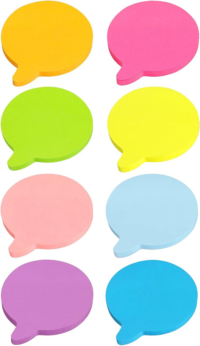 SIMONA Bubble Shape Sticky Notes 8 Bright Colors, 600 Sheets | Cute Bubble Design Self-Sticky Note Pads, 8 Assorted Bright Colors Sticky Notes for Office, School, Family