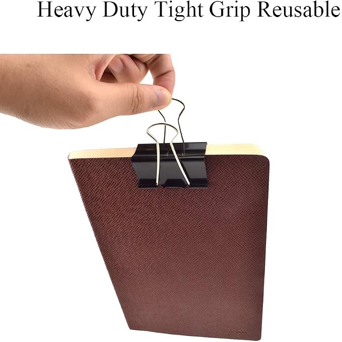 HAHIYO Binder Clips Paper Clamps Spring Steel Sturdy Large 1.97 inches Width 0.74 Inch Capacity No Sharp Edges Heavy Duty Tight Grip Reusable Black Metal Bright Finish for Home Office School 17 Pack