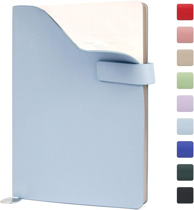 A5 Soft Cover Lined Notebook, Pen Holder & Gold Edges, 180° Lay Flat Journal, Large 5.7 x 8.4 in, Bookmark & Gift Box, Business Notebook for Work, Study, Travel(Light Blue)