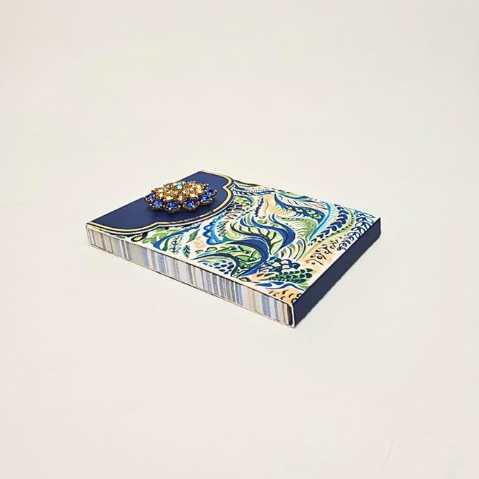 Punch Studio Flip-Top Notepad For Daily Notes or Notes on-the-go, with Magnetic Closure, Brooch Embellishment, Gold-Foil Accents & 75 Illustrated Sheets, 5" x 3.75" - Azure Peacock (59225)