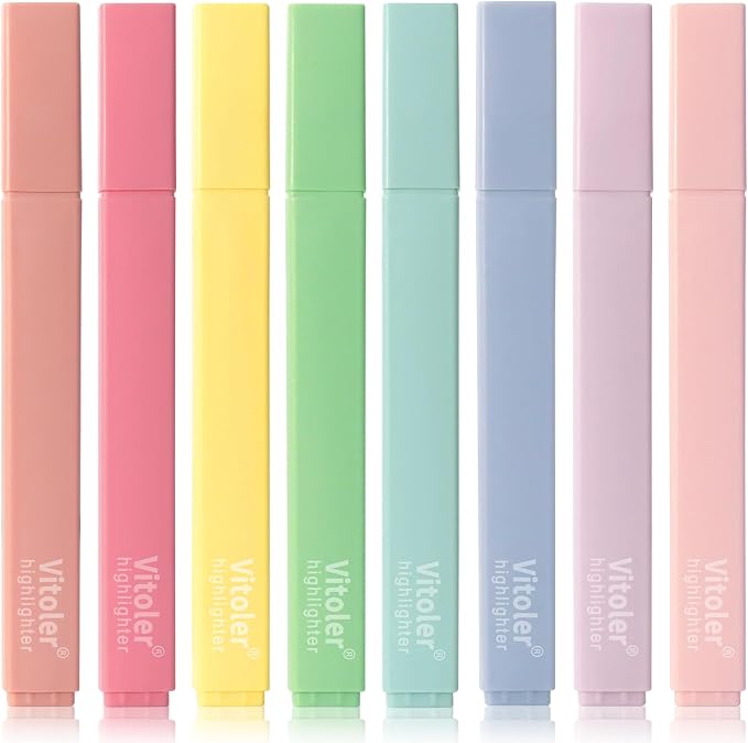 Piochoo Highlighters,8pcs Aesthetic Pastel Highlighters,Chisel Tip Book Highlighter,Bible Highlighter Assorted Colors for School Office Supplies