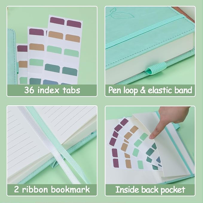 Hoci Poci 400 Pages Lined Journal Notebook, 5.8" x 8.4", Aqua | Thick Journal for Writing, A5 Hardcover Leather Notebook with 100Gsm College Ruled Paper for Women Men Work Note taking