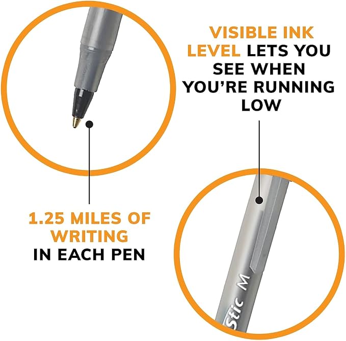 BIC Round Stic Xtra Life Black Ballpoint Pens, Medium Point (1.0mm), 500-Count Pack of Bulk Pens, Flexible Round Barrel for Comfortable Writing, No. 1 Selling Ballpoint Pens