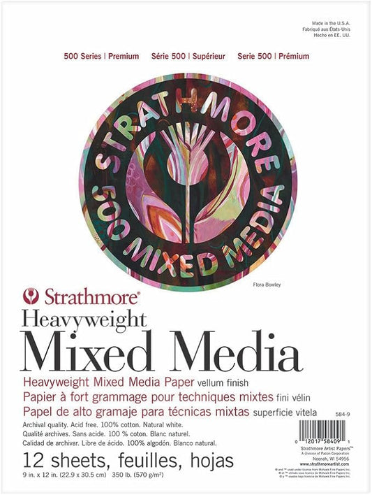 Strathmore 500 Series Heavyweight Mixed Media Pad 9"X12"-12 Sheets -62584900, White, 9x12