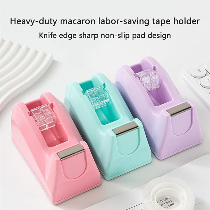 Basics Desktop Tape Dispenser, Office Desk Tape Dispenser, Heavy Duty Desk Accessories Office Tape Dispensers, Weighted Non-Skid Base,Ideal for Home, Office, School, or Business (Purple)