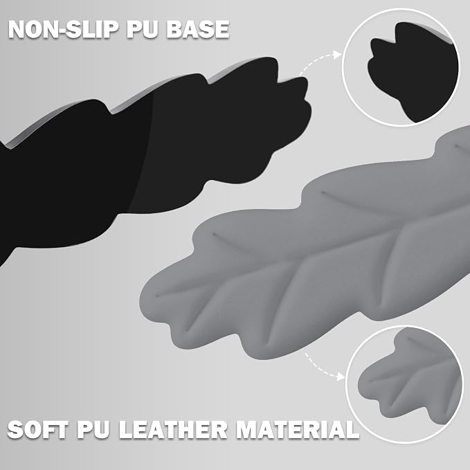 Keyboard Wrist Rest Pad Set, Leaf Shape PU Leather Memory Foam Wrist Cushion Support,Mouse Wrist Rest Pad,Non-Slip Wrist Support for Easy Typing Pain Relief, Grey Leaf