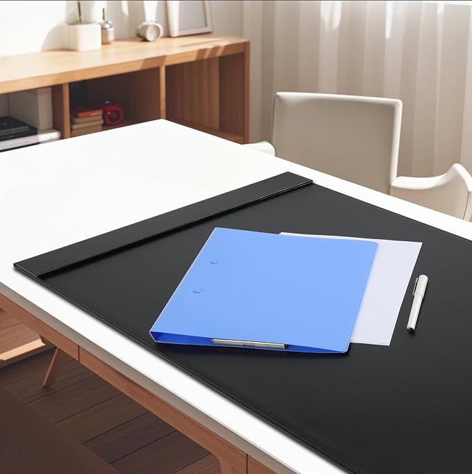 30" x 18" Leather Desk Blotter with Side Rails for Writing Leather Executive Desk Pad Protector Desk Mat for Office Home Workplace Black