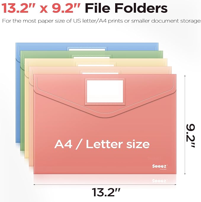 Sooez 20 Pack Plastic Envelopes, Plastic File Folder, Folders for Documents | Retro Colors, Super Heavyweight Document Holder, Storage Pouches, File Envelopes for School Office Supplies